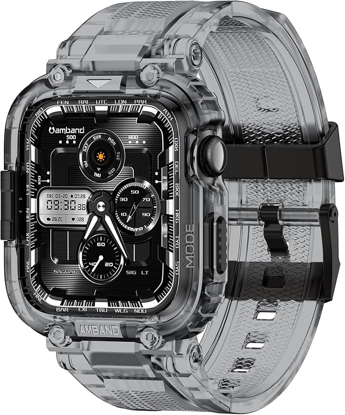 amBand Compatible with Apple Watch Series 11/10 42mm Bands Case for Men Women, M1 Sport Rugged Protective Cover Tactical Strap Military Protector Bumper for iWatch Accessories - Crystal Black