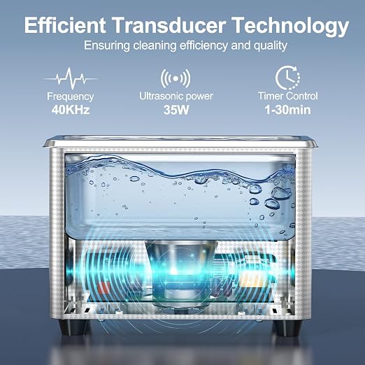 Granbo Ultrasonic Cleaner 800ML Ultrasonic Jewelry Cleaner 40kHz with Knob Timer, 304 Stainless Steel Sonic Cleaner, 110V Ultrasonic Parts Cleaner for Denture Dental Oral Irrigator Parts Glasses
