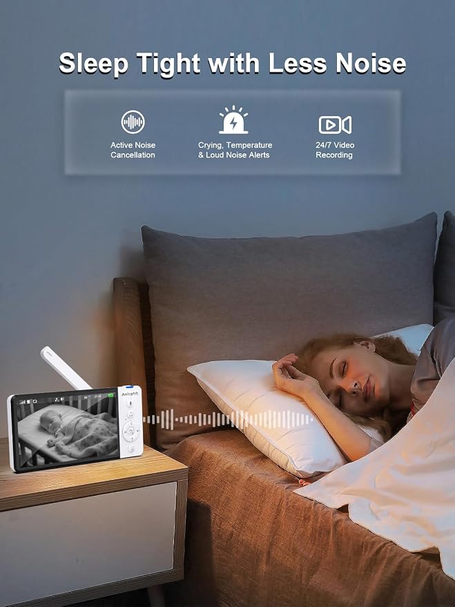 Smart Baby Monitor with App & 5" Screen, Dual Mode (2.4 GHz WiFi Phone Access & Secure No-WiFi), Auto Motion Tracking PTZ Camera, 36H Battery, Night Vision, Cry/Temp Alerts