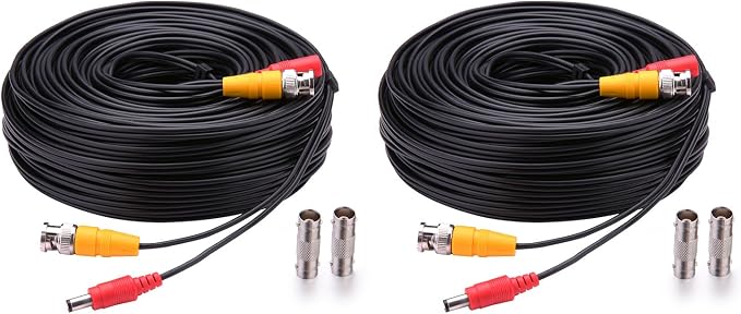 BNC Cable, 2x150ft All-in-One Siamese Video and Power Security Camera Cable Wire with 2 Female Connectors for Max 5MP HD CCTV DVR Surveillance System (150ft 2PCS, Black)
