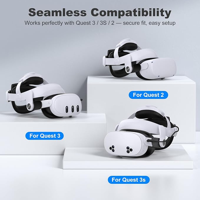 Battery Head Strap for Meta Quest 3/3S/2 with Magnetic, Detachable & Hot-Swappable 6700mAh×2 Batteries and Charging Dock, Extends 4–6H Playtime, Comfortable VR Headset Strap - MQ4002