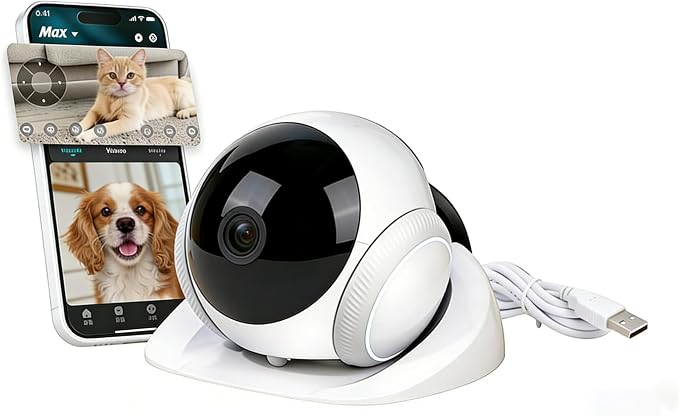 Fockety Smart Pet Camera, 1080P HD Movable Robot with 360 Rotation 2 Way Audio Motion Detection Auto Recharge, for Cats Dogs Baby Elderly Home Security Monitoring
