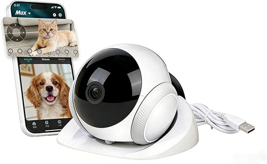 Fockety Smart Pet Camera, 1080P HD Movable Robot with 360 Rotation 2 Way Audio Motion Detection Auto Recharge, for Cats Dogs Baby Elderly Home Security Monitoring
