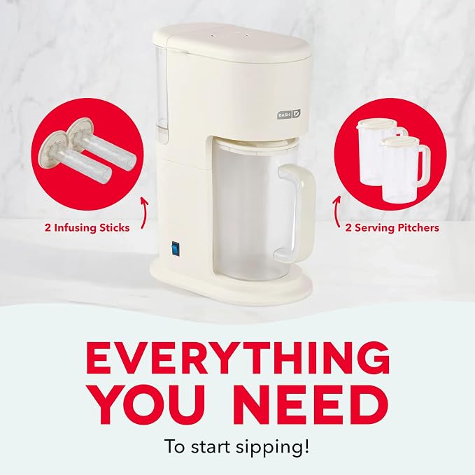 DASH Summer Sippers™ Iced Tea Maker and Iced Coffee Maker - Dissolves Sugar, Brews Over Ice - Reusable Coffee Filter for Grounds, Loose-Leaf Tea & Bags - Two 32oz Pitchers & Infuser Cylinders