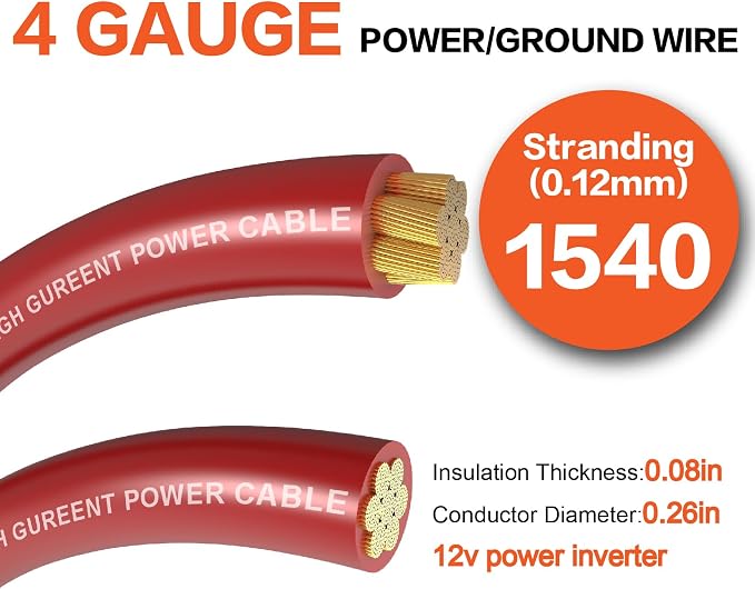 4 Gauge Wire (50ft Each - Red/Black) Copper Clad Aluminum CCA with Cable Cutter,Lugs Terminal Connectors and Heat Shrink Tube - Battery Power/Ground Cable,Car Audio Speaker,RV Trailer Amp Wiring kit