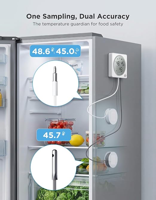 GoveeLife 2.0 WiFi Refrigerator Thermometer with Dual Probes, 1840ft Ultra-Long Range, Temperature & Humidity, Large LCD Display, Freezer Alarm, App Notification for Fridge, Kitchen, Farming