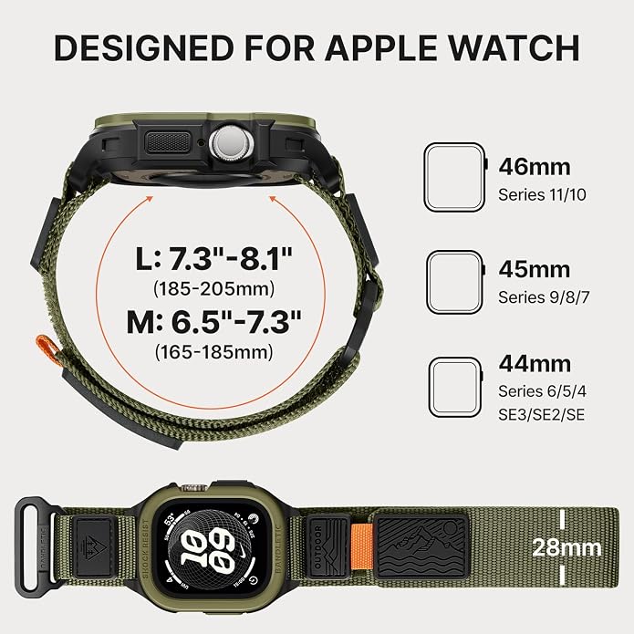 Bandletic Rugged Case with Band Compatible with Apple Watch 49mm(Ultra 3/2/1),46mm(Series 11/10), 45mm(Seriess 9/8/7),44mm(SE3/SE2/SE/6/5/4), Protective Cover Sport Accessories for iWatch Men