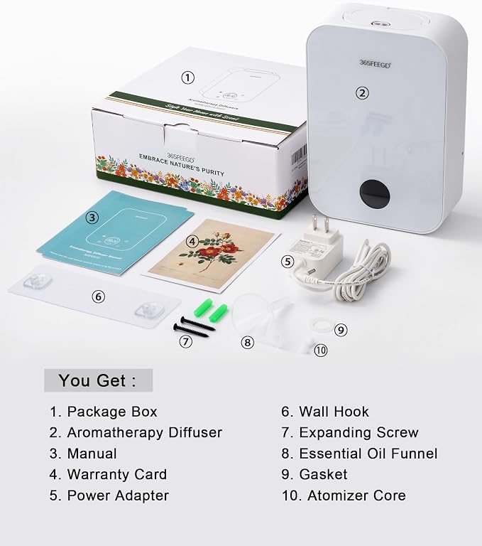 Waterless Essential Oil Diffuser, Portable Bluetooth Aromatherapy Device for Home, 24/7 Customizable Schedule, 1600 sq ft Coverage, 2×D Cell or Plug-in Powered (Dual Power-White)