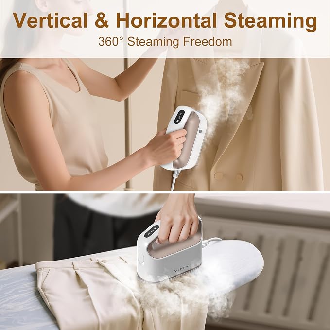 Newbealer Smart Steam Iron 1200W Turbocharged Steam 120V (Gold) | Mini Heat Press, Pro-Grade 3 Steam & 3 Dry Heat Modes, 45s Heat-Up, Auto-Off, Nonstick Ceramic Soleplate, for Home/RV/Hotel