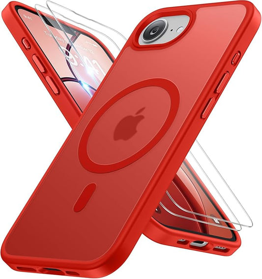 Miracase for iPhone 16e case & iPhone 17e Case for MagSafe [with 2×9H+ Screen Protectors] TOP Military-Grade Protection Shockproof with Velvet Touch for iPhone 16e/17e Phone Case 6.1", Red