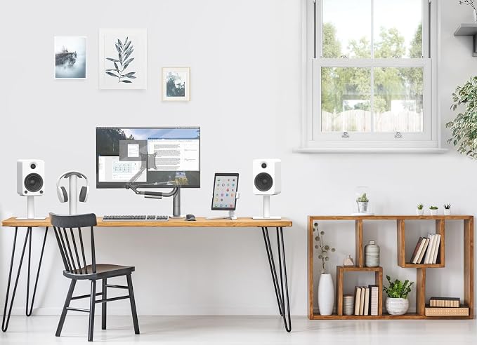 Kanto SP9W Desktop Speaker Stands for Small/Medium Bookshelf Speakers & Compact/Mid-Size 2”-4” Studio Monitors 8.3" Tall Pair White