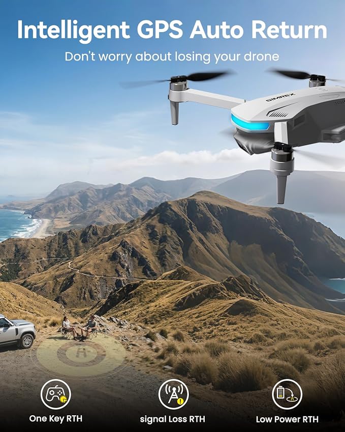 SIMREX GPS Drone with Camera for Adults 4K, Brushless Motor Drones for Beginners ,5G WiFi FPV Foldable, Auto Return , Optical Flow & Altitude Hold,Gesture Control,Follow Me, Waypoint Flight, Toys Gifts for Kid Teen Boys (Gray)