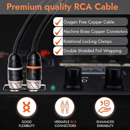 Elite Audio Premium Series 1.5ft. 2-Channel Car Audio RCA Short Cable – Double Shielded, Oxygen Free Copper, Noise Reducing Audio Cable for Amplifiers, Subwoofers, Speakers, Processors – PRM1.5