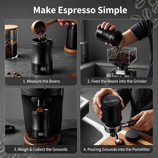 Magnetic Espresso Scale, 0.1g Precision Mini Coffee Scale for Espresso Dosing & Brewing Accessories, Digital Dosing Cup with LED Display, Rechargeable Coffee Bean Scale Measure Matcha Coffee Grounds