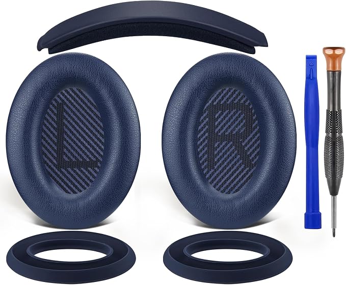SOULWIT Replacement Kit for Bose QuietComfort QC35/QC35 ii Over-Ear Headphones, Ear Pads Cushions + Headband + Silicone Earpads Cover Protector - Blue