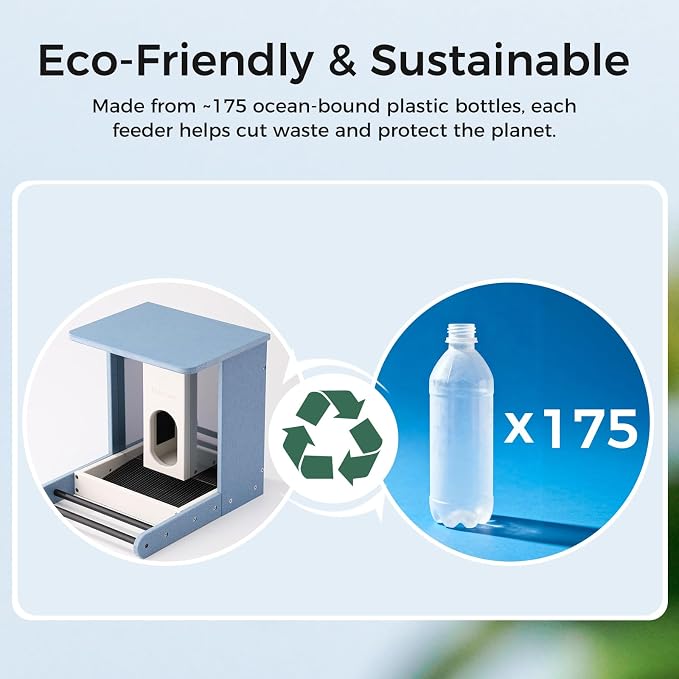 TT Nature Recycled Plastic Smart Bird Feeder with Camera, Solar Powered, AI Identifies 10,000+ Birds Species, Auto Capture 2K Videos & Instant Alerts, Ideal Gift for Family and Lover