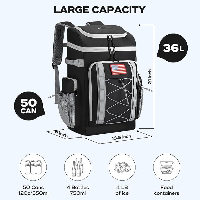 Maelstrom Cooler Backpack,50 Can Insulated Soft Backpack Cooler,Portable Lightweight Leakproof Cooler Bag,Large Capacity Beach Cooler,Waterproof Lunch Backpack for Men Women
