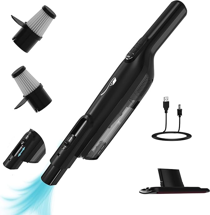 Cordless Handheld Vacuum, Lightweight Portable Hand Vacuum Cleaner with LED Light,Rechargeable Hand Held Vacuum with One-Touch Empty, Powerful Suction for Office, Home,Car, Charcoal