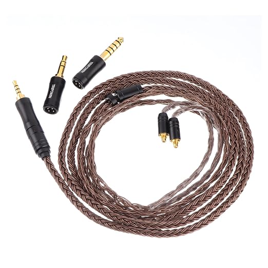 Linsoul Tripowin Amber 32AWG OFC Oxygen Free Cable HiFi IEM Cable with Interchangeable 2.5mm/3.5mm/4.4mm Plug, PVC Sleeve Replacement Cable for Audiophile(MMCX)