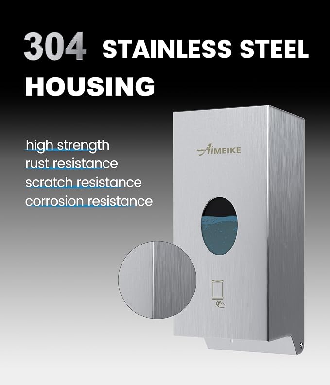 Automatic Touchless 304 Stainless Steel Wall Mounted Soap Dispenser, 800ml (27 fl oz) Commercial Battery Operated Hands-Free for Restaurant, School, Office & Public Restrooms