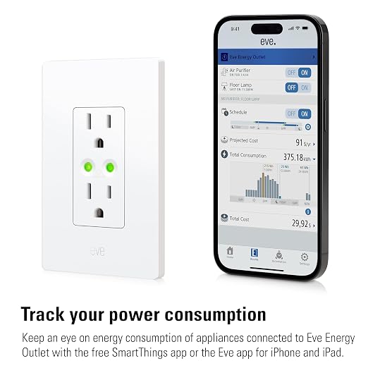 Eve Energy Outlet (Matter) 3-Pack – Smart Outlet & Power Meter, App & Voice Control, No Bridge, Thread, Works with Apple Home, Alexa, Google Home, SmartThings, 100% Privacy, Requires Thread Router