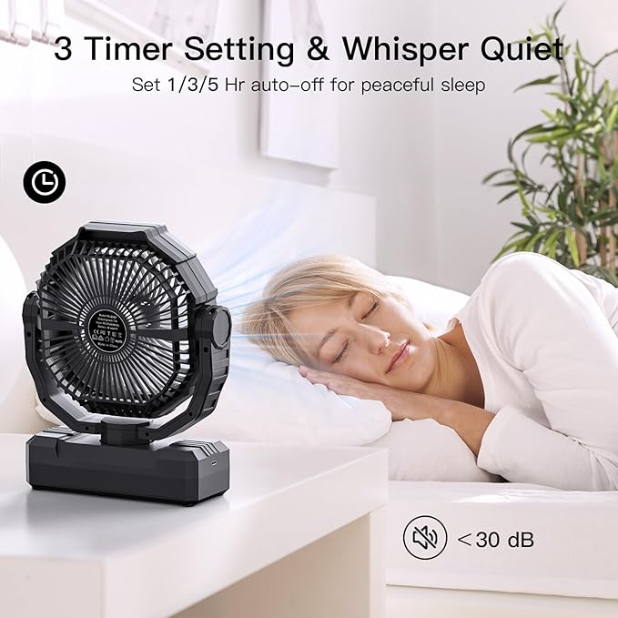 FRIZCOL 3-in-1 Camping Fan - Portable Fans Rechargeable - 36000mAh Battery Powered Fan with Light & Remote for Indoor, Outdoor, Tent, Travel, Fishing, Jobsite, Gifts for Men Dad Him - Black