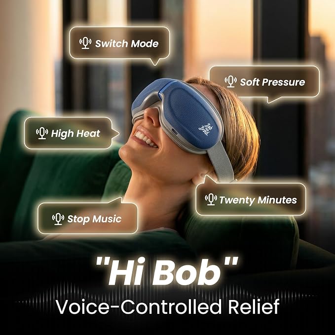 BOB AND BRAD Eye Massager with Heat and Cooling Voice Control, Birthday Gift for Women Men Mom, FSA Eligible HSA, EyeOasis 3 Voice Temple Massage, Heated Eye Mask for Migraines & Dry Eyes Relief