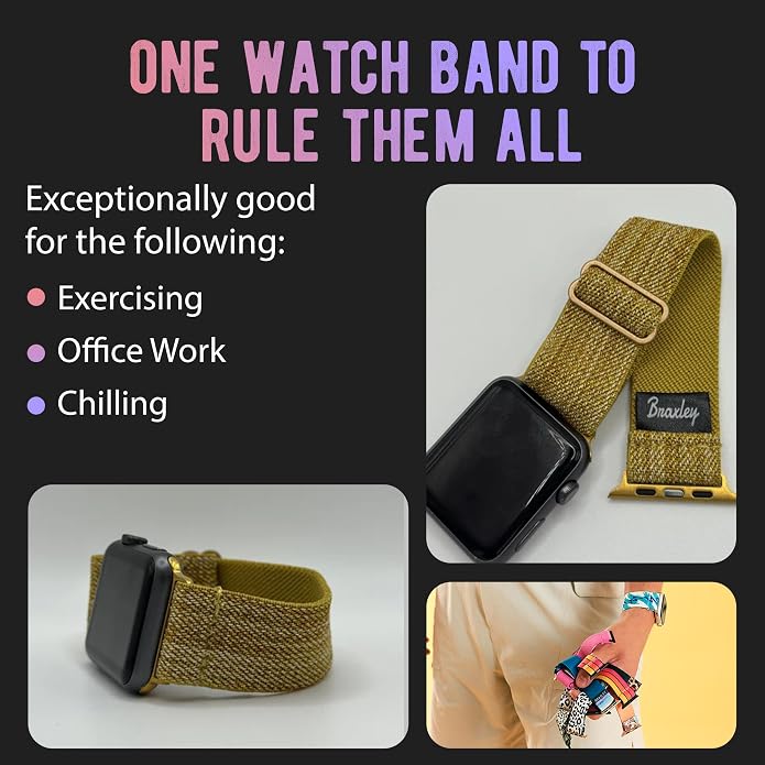Braxley Bands for Apple Watches - Stretchy and Washable - Adjustable with Apple Watch Bands for Women & Men - Compatible with Apple Watch Series SE Ultra 9 8 7 6 5 4 3 2 1