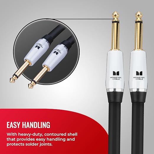 Monster Prolink Studio Pro 2000 Guitar Cable 21 ft Straight to Straight TS Cable, 95% Copper Braided Shield, Duraflex Jacket, Gold-Plated Contacts