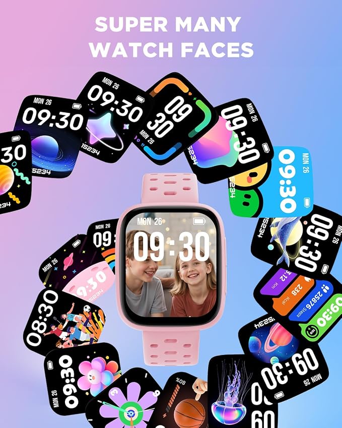 BIGGERFIVE Kids Watch No Phone Needed, 1.8" Amoled Smart Fitness Watch Pedometer, Heart Rate, Sleep Tracker, 30m Waterproof, Step Counter, Puzzle Games, 100+ Dials, Gifts for Girls 5-16, Pink