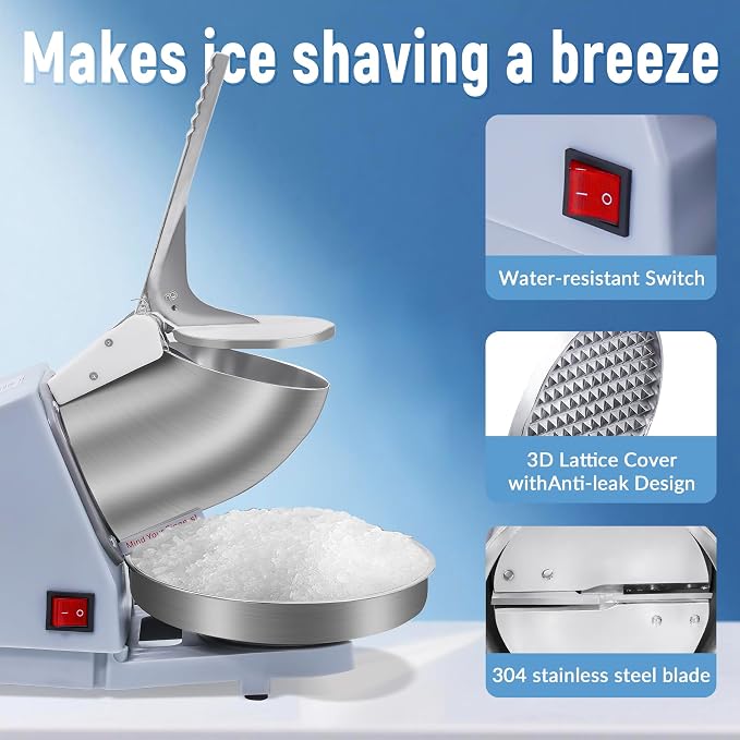 Shaved Ice Machine, Electric Ice Shaver Machine with Stainless Steel Blades, Powerful Snow Cone Machine for Home Kitchen, High Speed Shave Ice Machines for Slushies, Margaritas, Smoothies