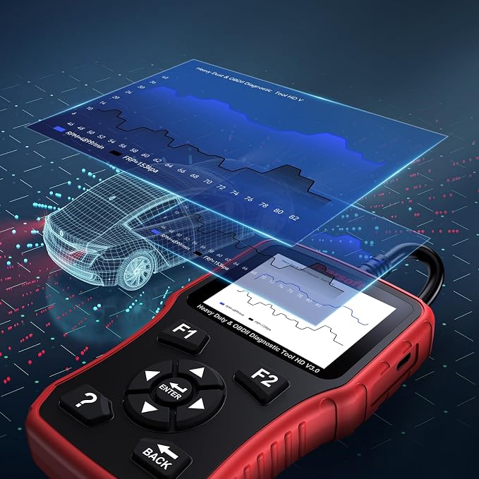 iCarsoft HD V3.0 Red Heavy Duty Truck Scanner All System Diesel Diagnostic Scan Tool for Cummins, Detroit, Freightliner, International, Paccar, Engine Code Reader for Truck & Car with Live Data