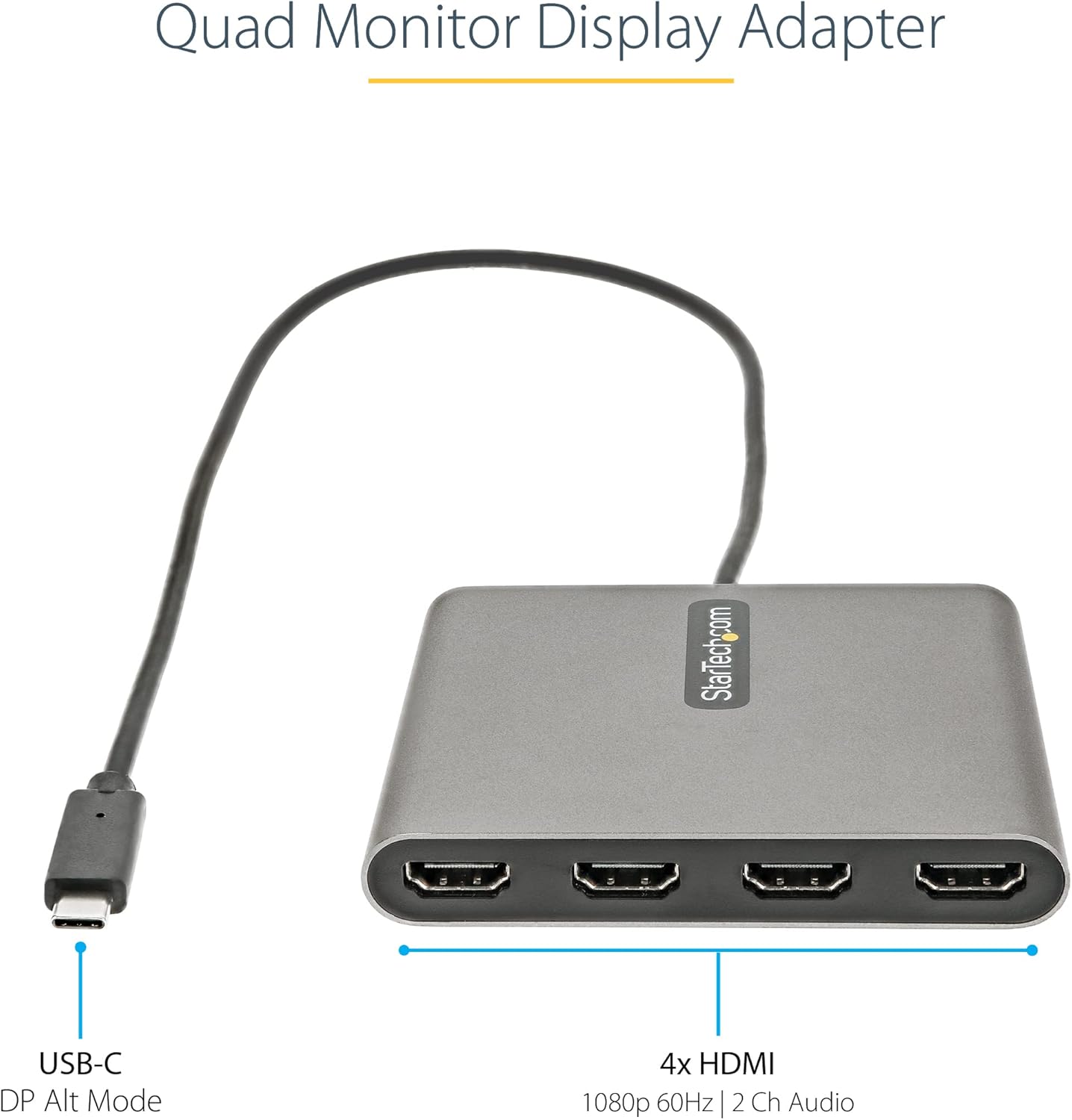 StarTech.com USB C to Quad HDMI Adapter, USB-C to 4x HDMI Monitor Converter for Windows, TAA (no support for macOS/ChromeOS/Linux)