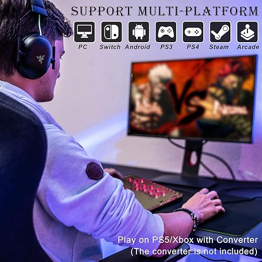 Arcade Stick Leverless Controller L13, All-Button Controller Street Fight with Hot Swap & SOCD, Arcade Stick Street Fight for PC/PS3/PS4/Steam/Switch Game Keyboard-Support Turbo and Custom RGB (White)