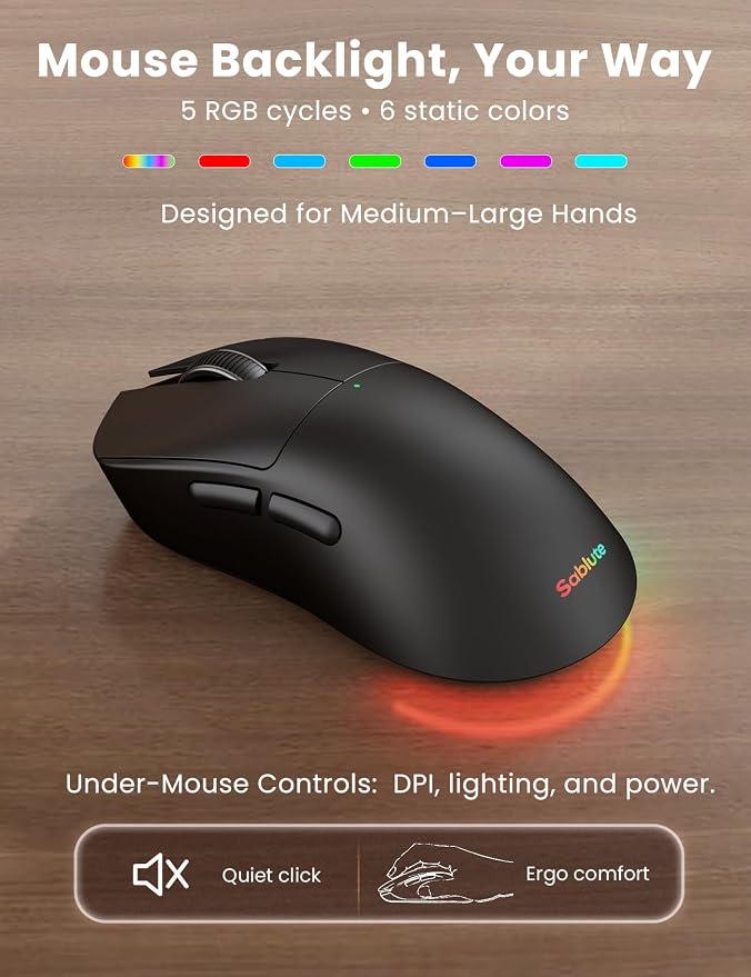 SABLUTE Ergonomic Wireless Keyboard and Mouse Combo, Rechargeable 4000mAh Backlit Keyboard with Soft Faux Lambskin Palm Rest, Wave Keys for Natural Typing, Compatible with Windows/Mac/Chrome OS