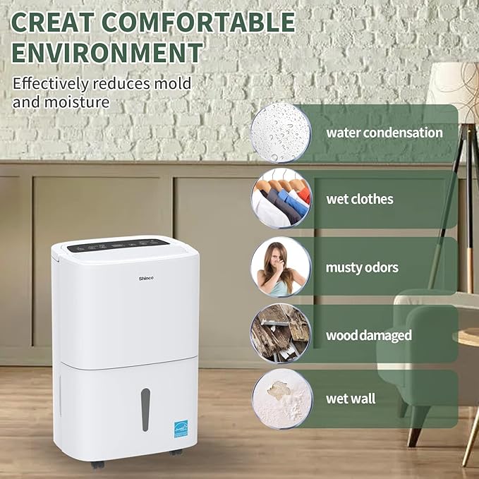 80 Pints Energy Star Dehumidifier with Drain Hose and WIFI for Large Spaces up to 5,000 Sq.Ft, Auto Defrost & Continuous Drainage - Ideal for Home Basements, Bathroom, and Bedroom