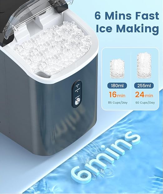 Antarctic Star Nugget Ice Maker Countertop, Chewable Pellet Ice Machine with Self Cleaning Function, Pebble Portable Ice Maker with Ice Scoop for Home Kitchen Office (Black)