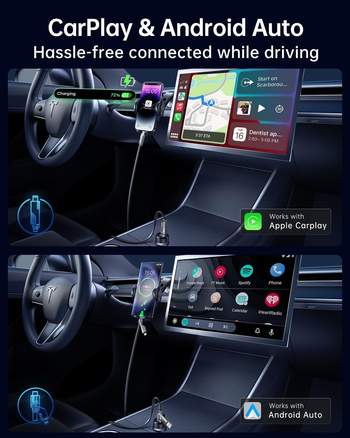 4-in-1 USB C Cable 60W 5FT Compatible with Lightning Cable [Fast Charging & Data Transfer] Flat Nylon Braided for iPhone iPad Charger Cord, Multi Charge Wire Combo with L/Type C/USB A Port