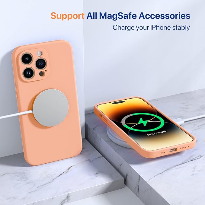 Miracase Designed for iPhone 14 Pro Max Phone Case with Screen Protector,[Upgraded Enhanced Camera Protection],Shockproof Liquid Silicone Case with Microfiber Lining,6.7 inch, Melon Orange
