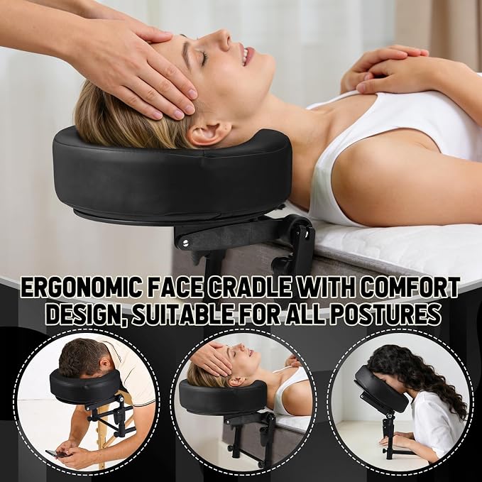 Massage Headrest for Bed with Storage Bag Scalp Massager, Adjustable Leather Home Bed Massage Head Holder for Mattress, Black Massage Face Cradle Face Down Pillow