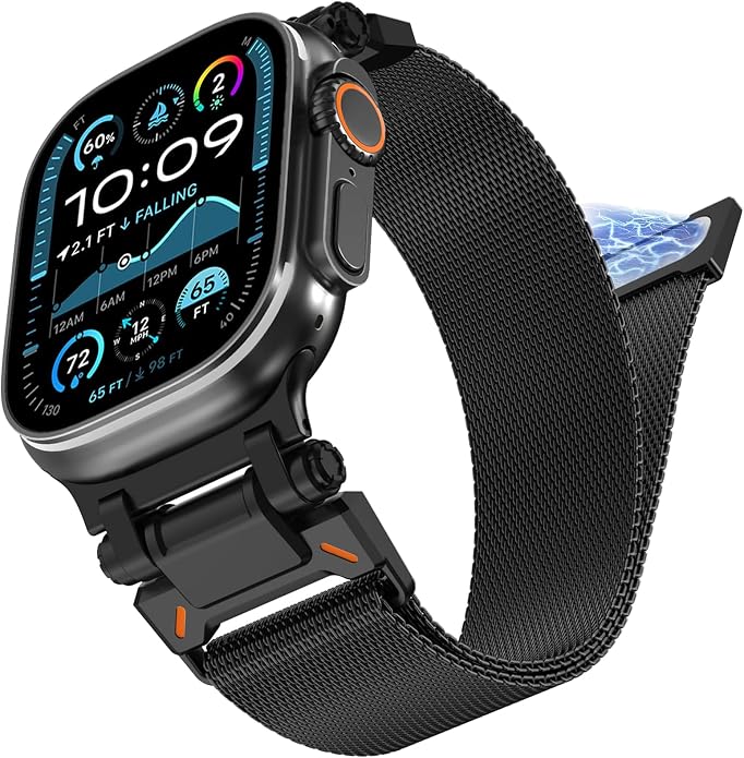 WINGLE Milanese Loop for Apple Watch Band Ultra 3/2/1 Band Ultra 49mm Series 11 10 46mm 45mm 44mm SE 3/2/1 Series 9 8 7 6 5 4 3 Men Women,Parachute-Style Buckle Stainless Steel Mesh Metal iWatch Bands