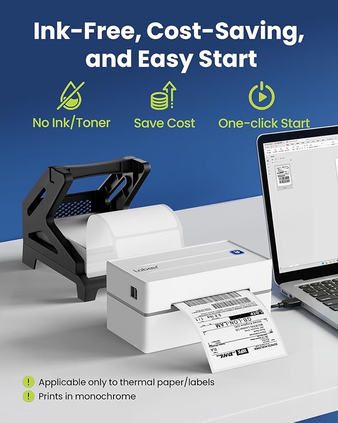 Labeer Thermal Shipping Label Printer with Holder, 4x6 Wireless Bluetooth Shipping Label Printer for Small Business, Compatible with iPhone, Android, Windows, Mac, Chromebook, USPS, Shopify