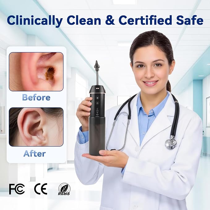 Berrcom Ear Wax Removal Kit with Sanitizing Mode & Wastewater Recovery - Electric Ear Cleaner Irrigation System, 6 Nozzles with 3 Safe Pressure Modes, One-Piece Tank IPX7 Waterproof USB-C