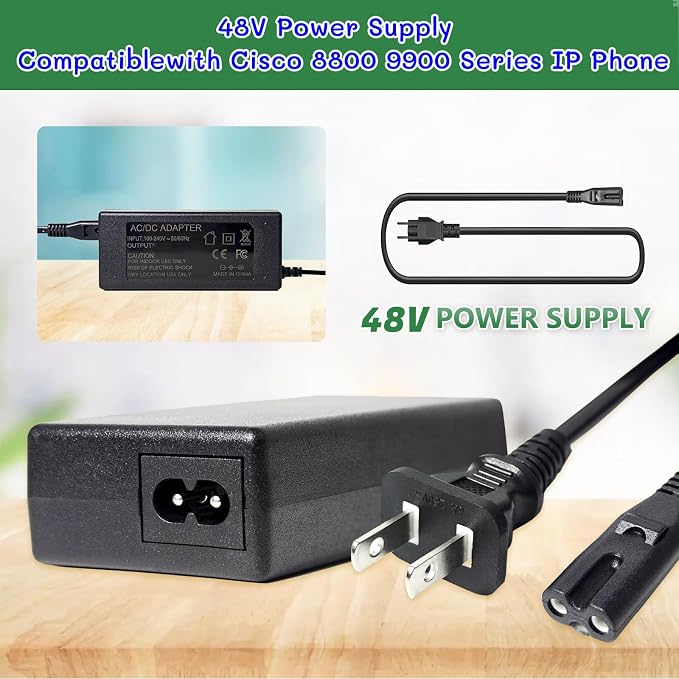 48V Power Adapters with Power Cord Compatible with Cisco Phone 8800, 9900 Series, Compatible with 8811, 8841, 8845, 8851, 8861, 8865, 8961, 9971, 9951.48V 917mA Power Adapters Replace Parts