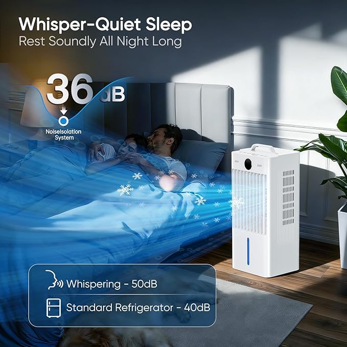 Portable Air Conditioners Fan, Windowless Evaporative Air Cooler 2 Modes & 6 Speeds, 12H Timer for Smart Auto-off, 3-Gals Tank for 20H Cooling,16FT Remote,No Hose Needed,38db Swamp Cooler