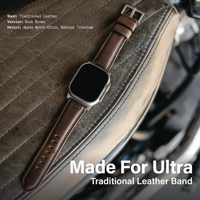 KORDIZ Traditional Leather Band for Apple Watch ULTRA 3, ULTRA 2/1 & Series 11, 10, 9, 8, 7-1, SE3, SE2, SE - Genuine Full Grain Leather Wristband - Men Women Replacement Band for iWatch Apple Watch [ 49mm 46mm 45mm 44mm ]