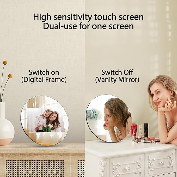 Frameo Digital Picture Frames WiFi Digital Photo Frame 10.1 Inch Smart Mirror IPS HD Touch Screen, 32GB, Easily Share Photos/Videos Through The Frameo APP, Decorating a House is Also a Great Gift