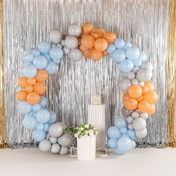 Restaurantware-Balloonify Balloon Garland Set, 1 Party Decoration Kit - 160 Balloons, With Chain, Blue, White, & Beige Latex Balloon Arch Kit, Includes Glue Dots