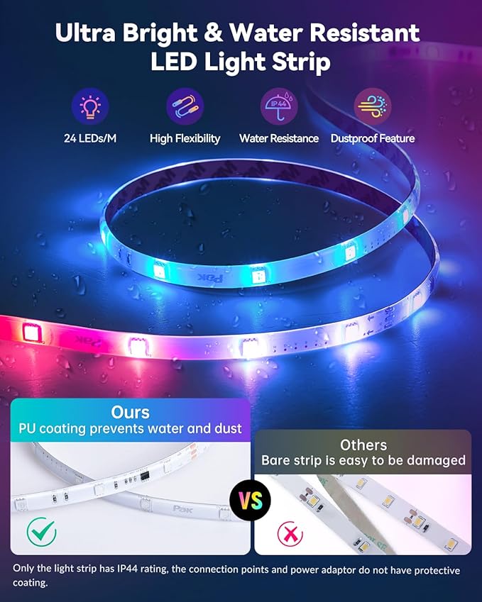 Pak LED Lights for Bedroom 6.6ft, Smart RGB+IC LED Strip Lights with App, Music Sync Color Changing Flexible LED Lights with 64 Scene Modes for Party, Home, Christmas, Halloween Decor