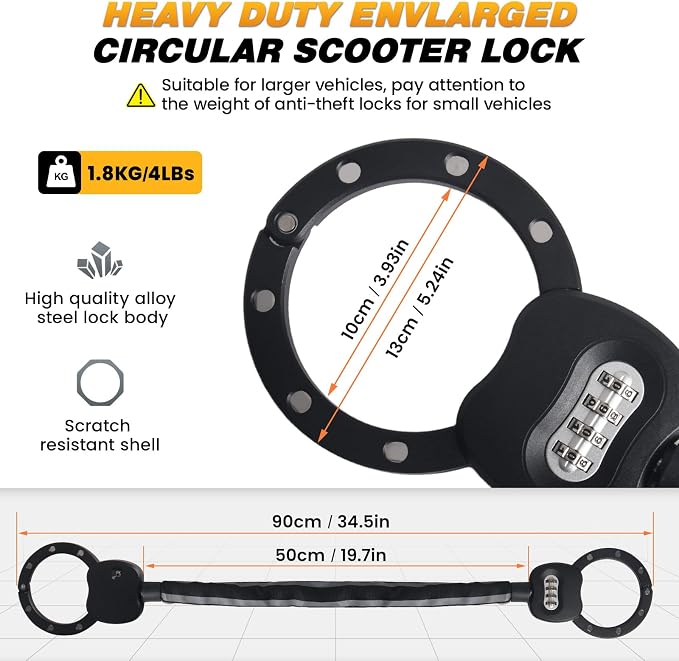 Scooter Locks Anti Theft, Heavy Duty Bike Lock Combination 4 Digit, Security Electric Scooter Chain Lock φ8mm x 3Ft for E Scooter, E Bike, Motorcycle, Door, Gate